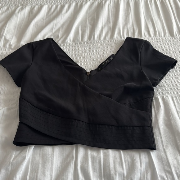 Zara Basic Collection Black cross cross Wrap cropped top size medium - Picture 1 of 9